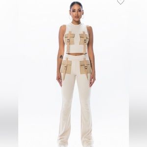 New Boutique item ribbed cargo pockets top and pants set